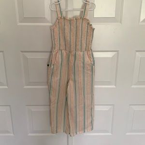 Striped smocked jumpsuit